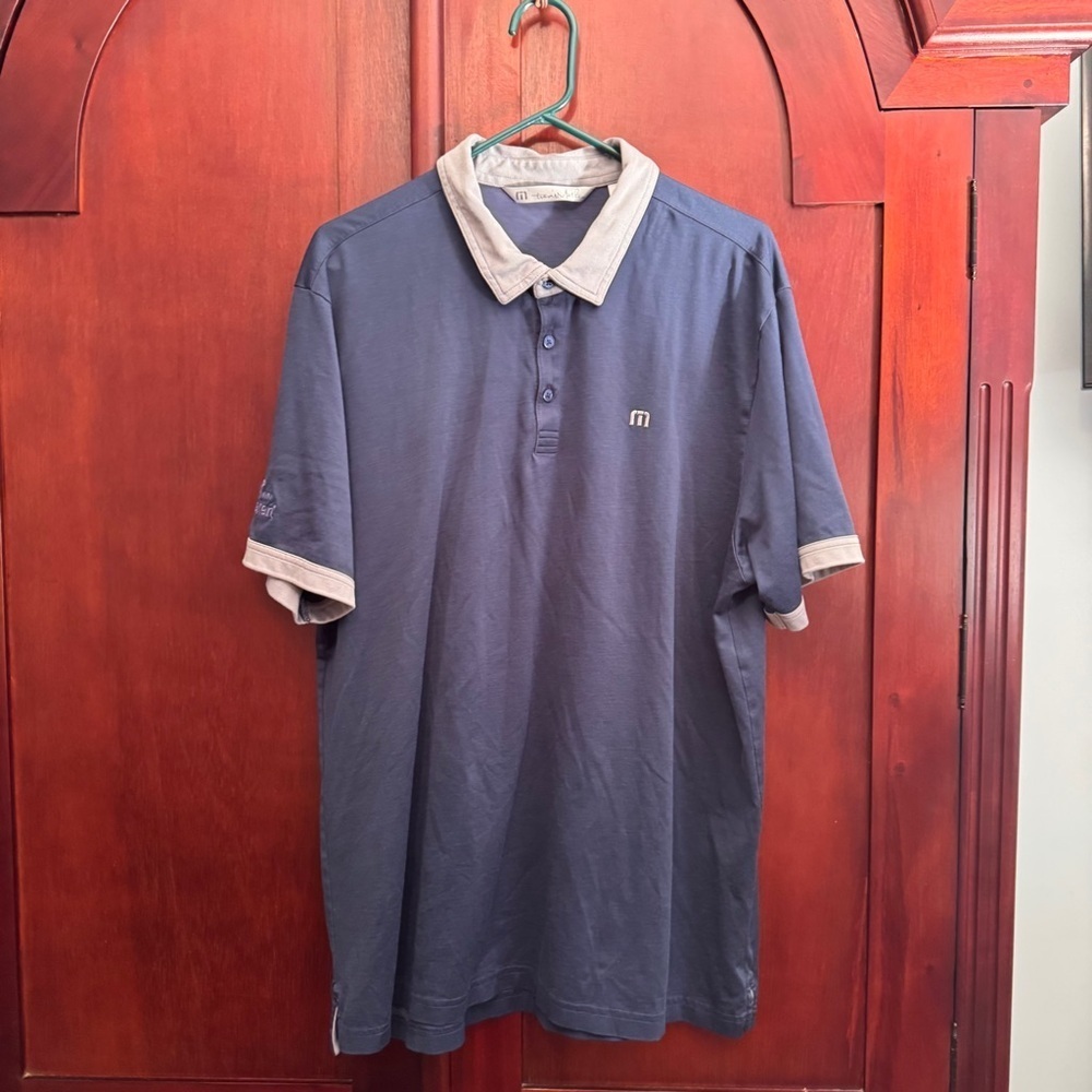 Travis Mathew short-sleeve performance golf polo Navy grey collars and cuff XXL